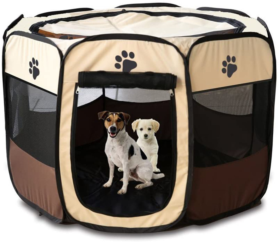 Pet Dog Playpen Tent Crate Room Foldable Puppy Exercise Cat Cage Waterproof Outdoor Two Door Mesh Shade Cover Nest Kennel